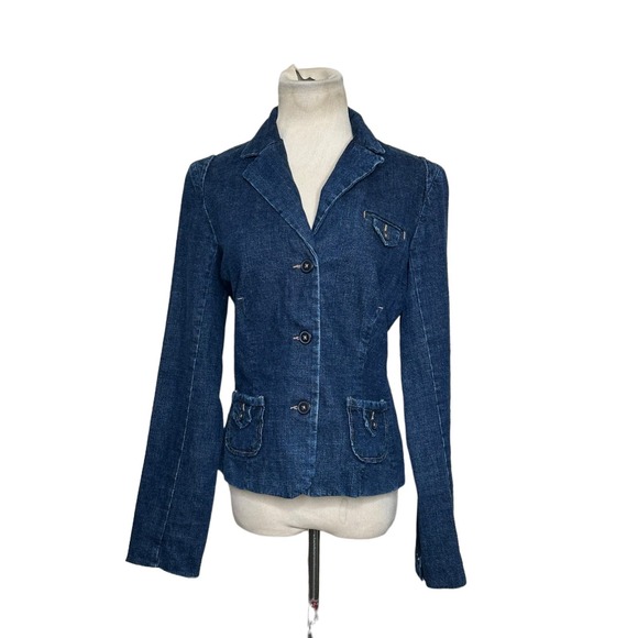 Louie blue denim 2 button Y2K casual blazer jacket size 10 - Picture 1 of 8